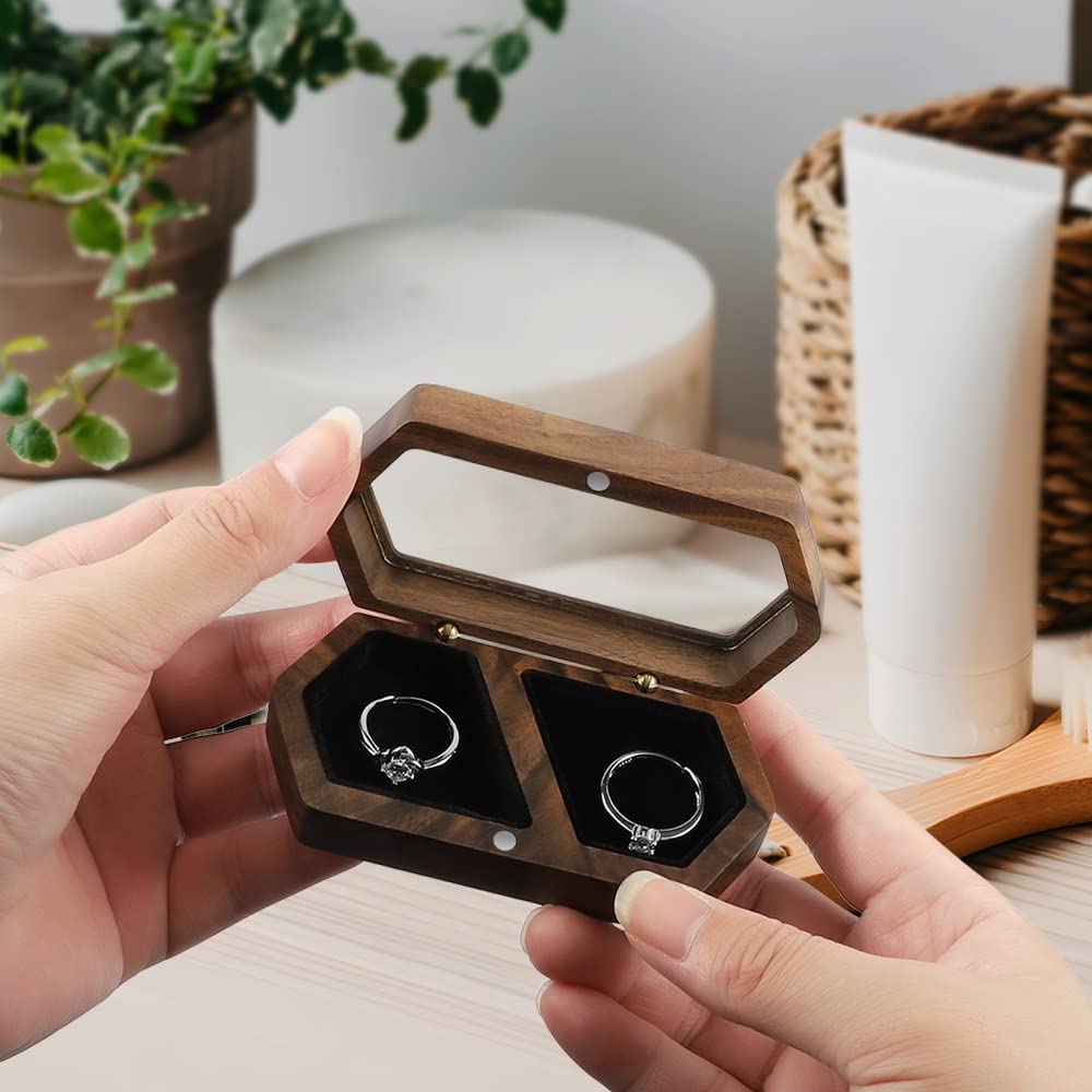Wood Ring Box for Wedding Ceremony with Clear Top Engagement Ring Boxes Two Rings Case Ring Bearer Case Wooden Ring Holder — Bochino