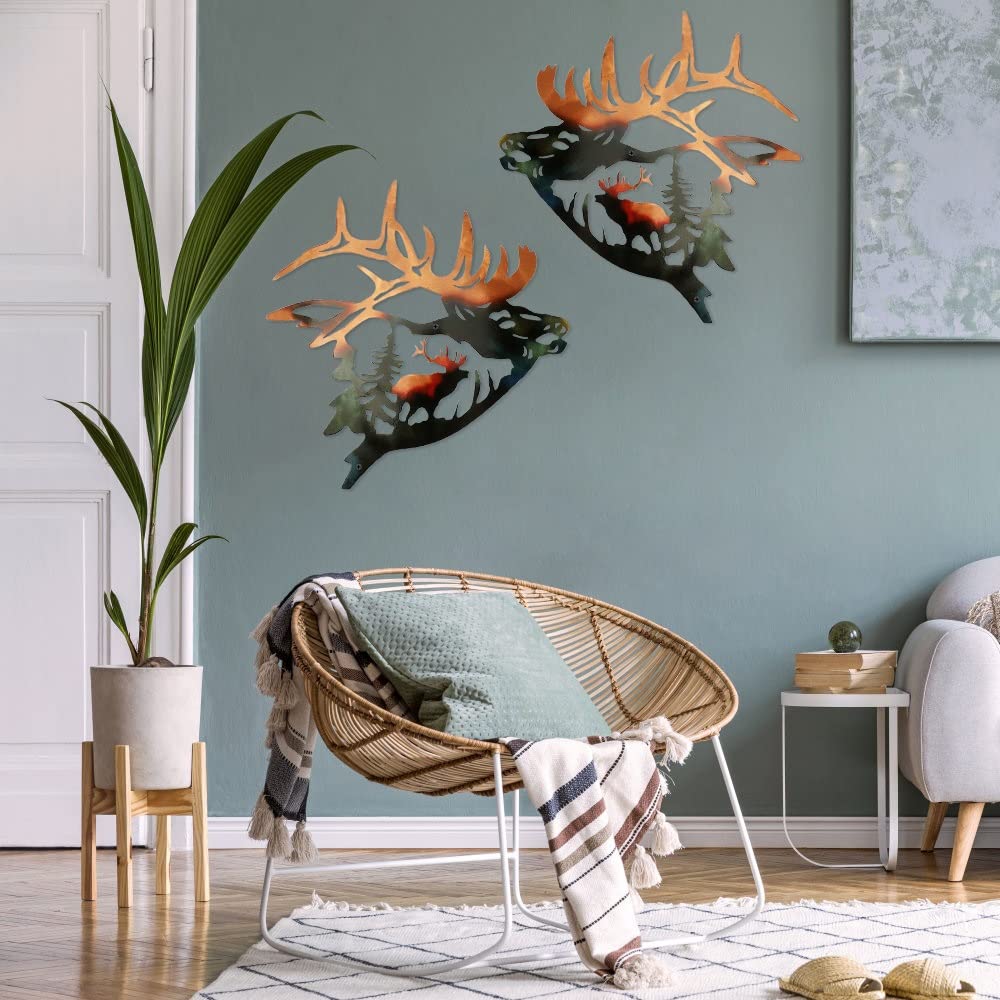 Set of 2 Wall Art Decor Deer Metal Wall Decor Rustic Cabin Hunting Decor Metal Wall Art Sculpture Décor for Home Bedroom — Bochino