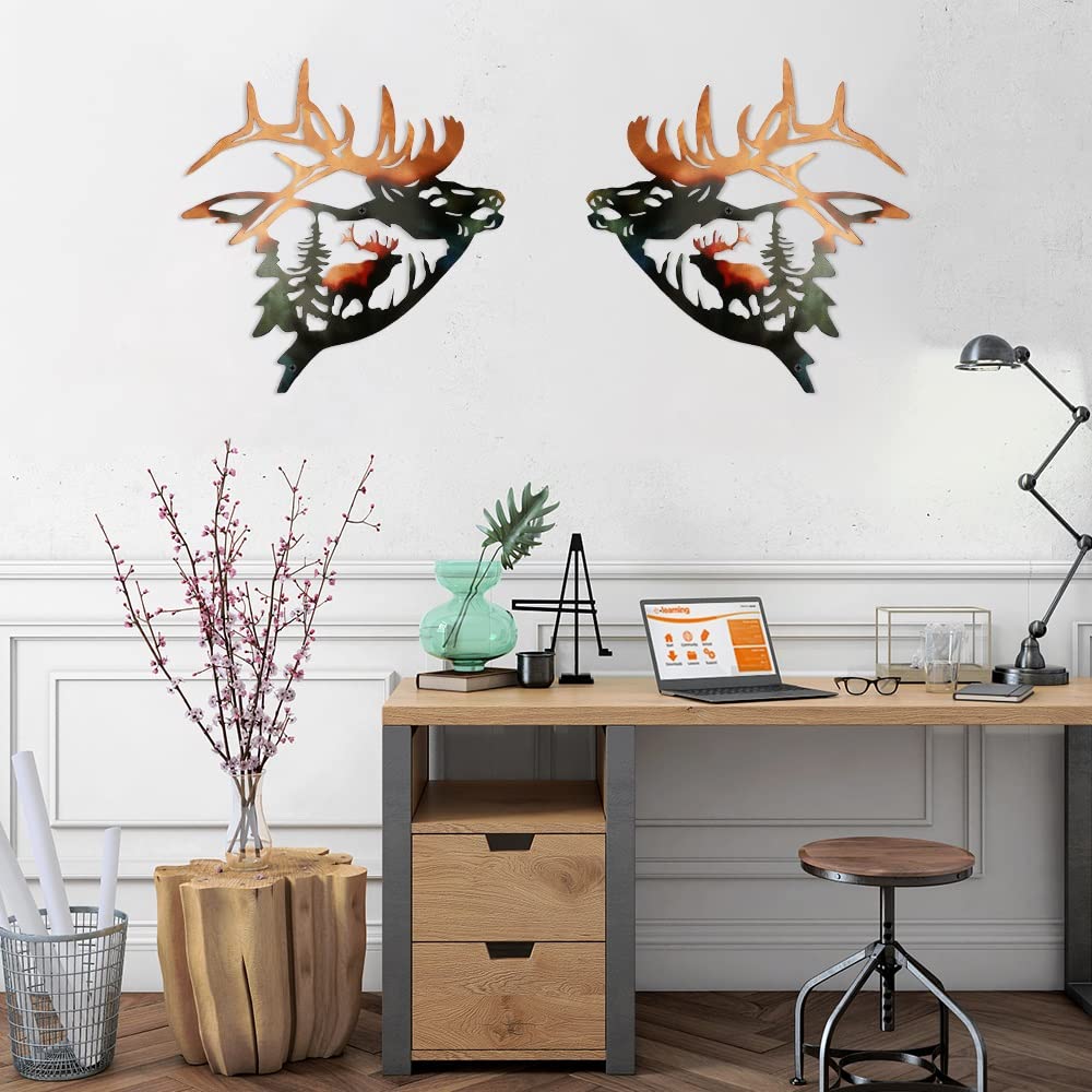 Set of 2 Wall Art Decor Deer Metal Wall Decor Rustic Cabin Hunting Decor Metal Wall Art Sculpture Décor for Home Bedroom — view 2