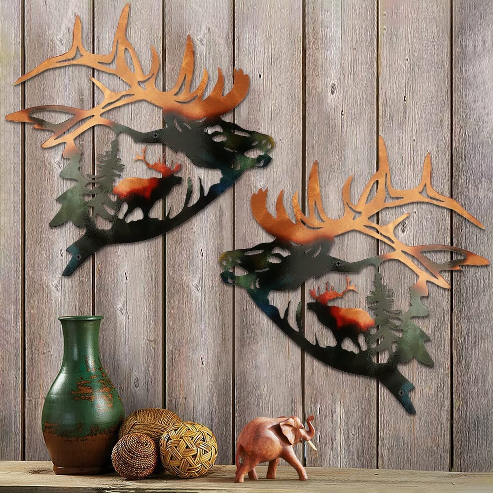 Set of 2 Wall Art Decor Deer Metal Wall Decor Rustic Cabin Hunting Decor Metal Wall Art Sculpture Décor for Home Bedroom — view 3